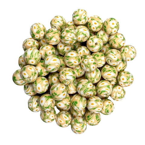 Daisy Flower Print Silicone Beads--15mm