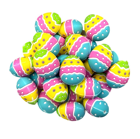3D Colorful Easter Egg Silicone Focal Beads--Pink & Blue