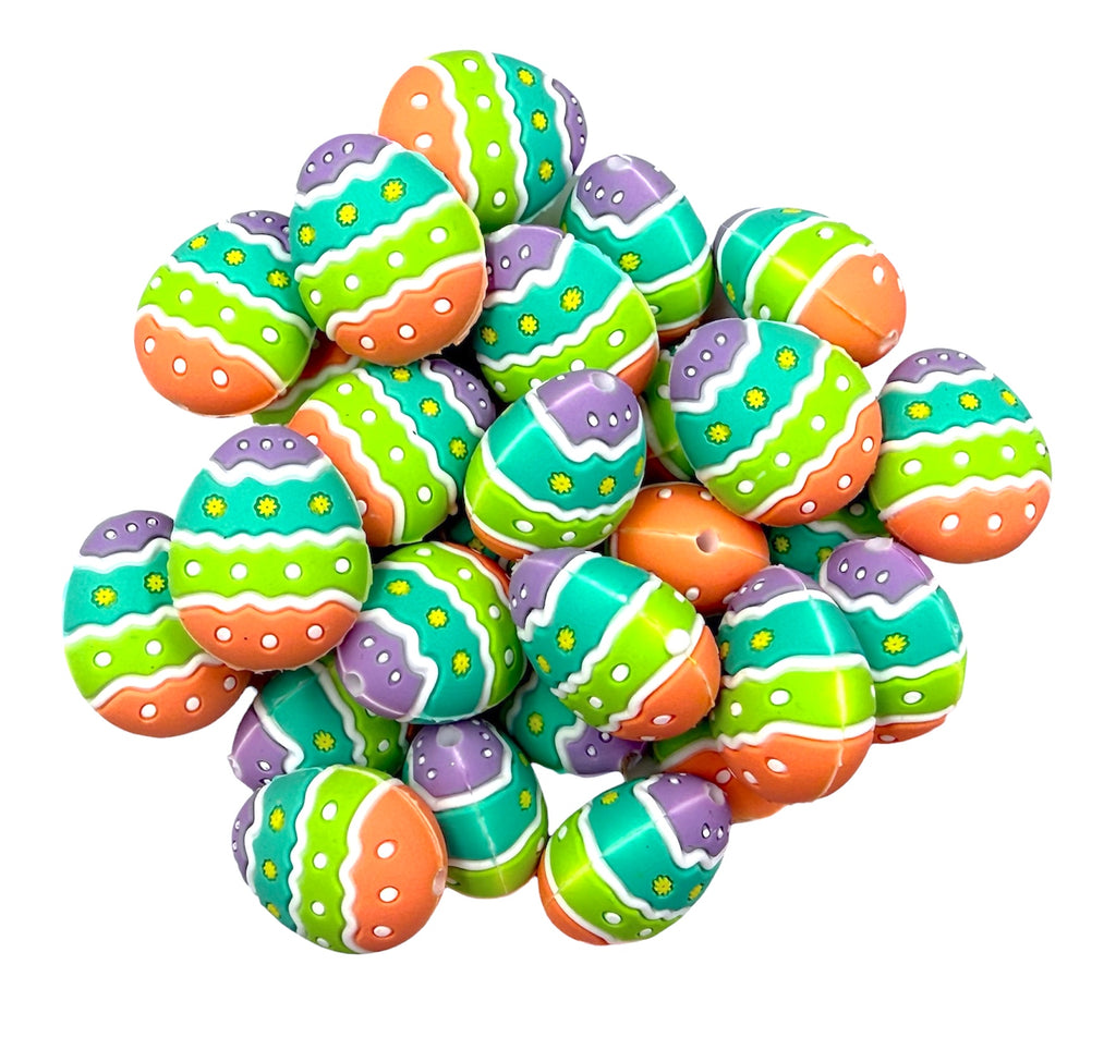 3D Colorful Easter Egg Silicone Focal Beads--Turquoise & Orange