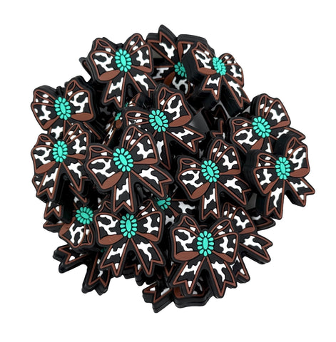 Brown Western Cow Bow Silicone Focal Beads