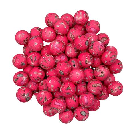 Pink Western Print Silicone Beads--15mm