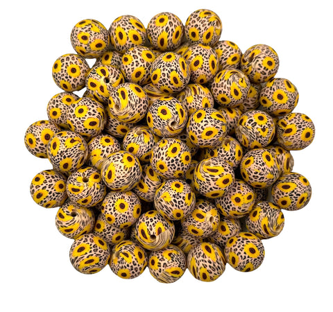Western Sunflower Print Silicone Beads--15mm