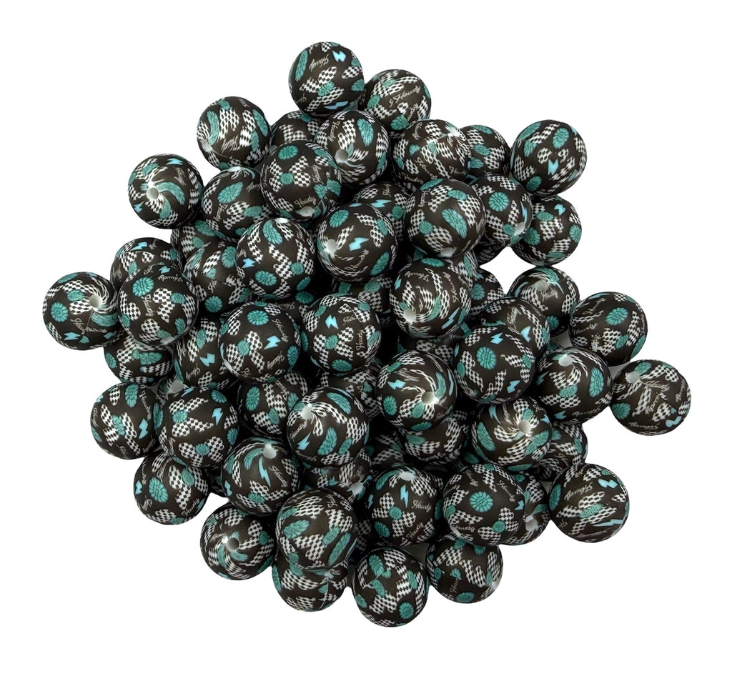 Western Bow Print Silicone Beads--15mm