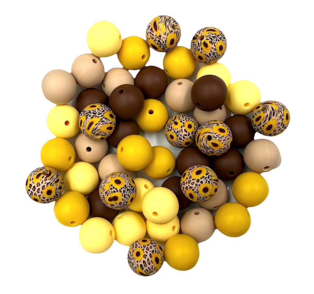 Western Sunflower Silicone Bead Mix--Brown, Oatmeal, Sunflower, Cream Yellow