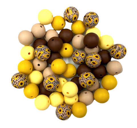 Western Sunflower Silicone Bead Mix--Brown, Oatmeal, Sunflower, Cream Yellow