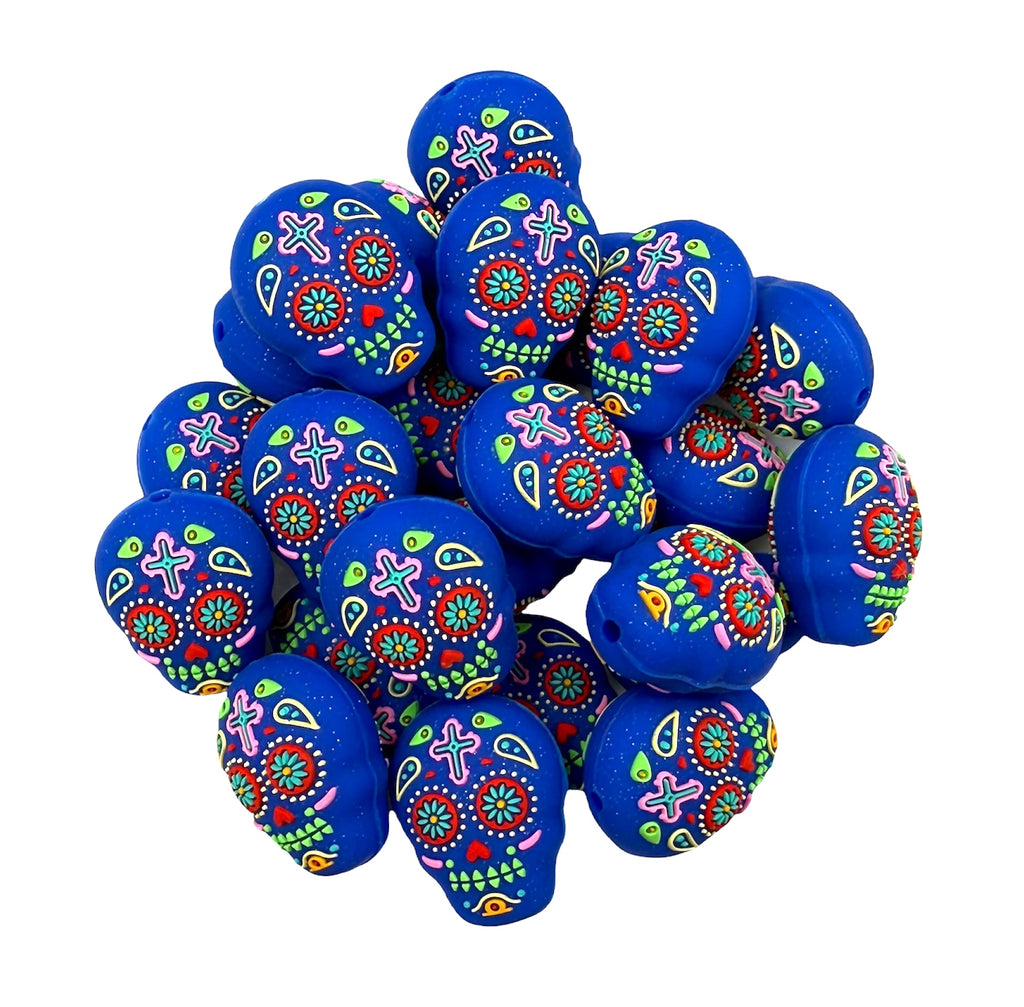 3D Blue Skull Skeleton Silicone Focal Beads