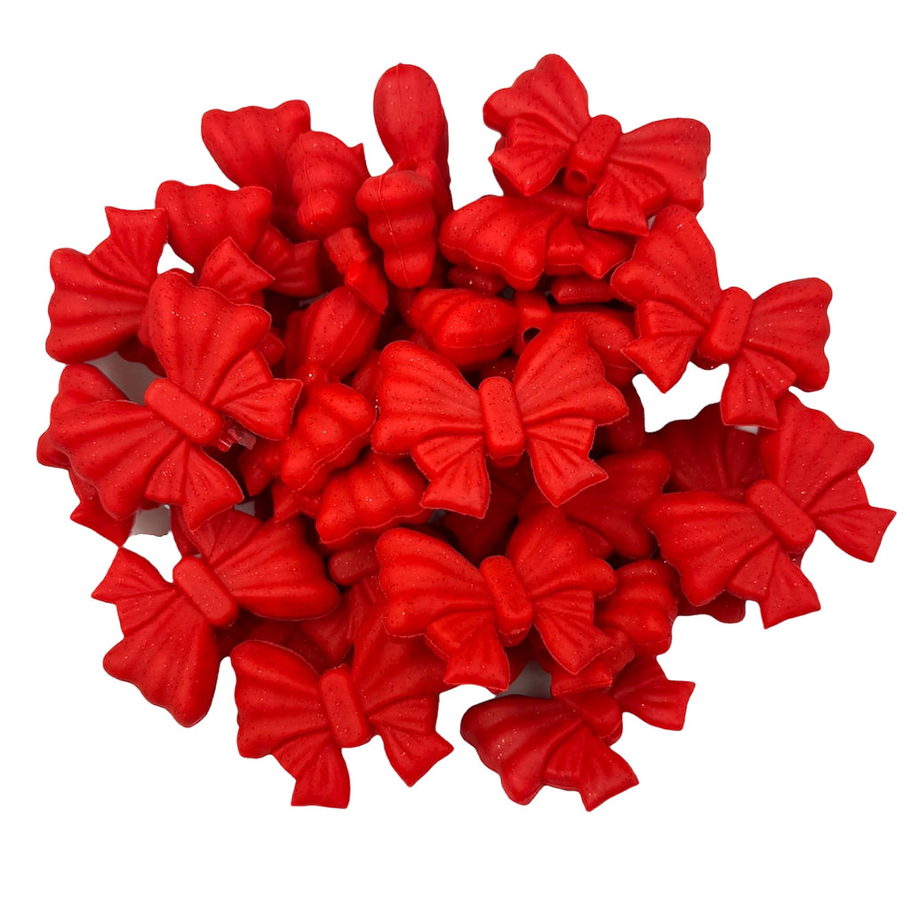 Red Glitter Bow Silicone Focal Beads