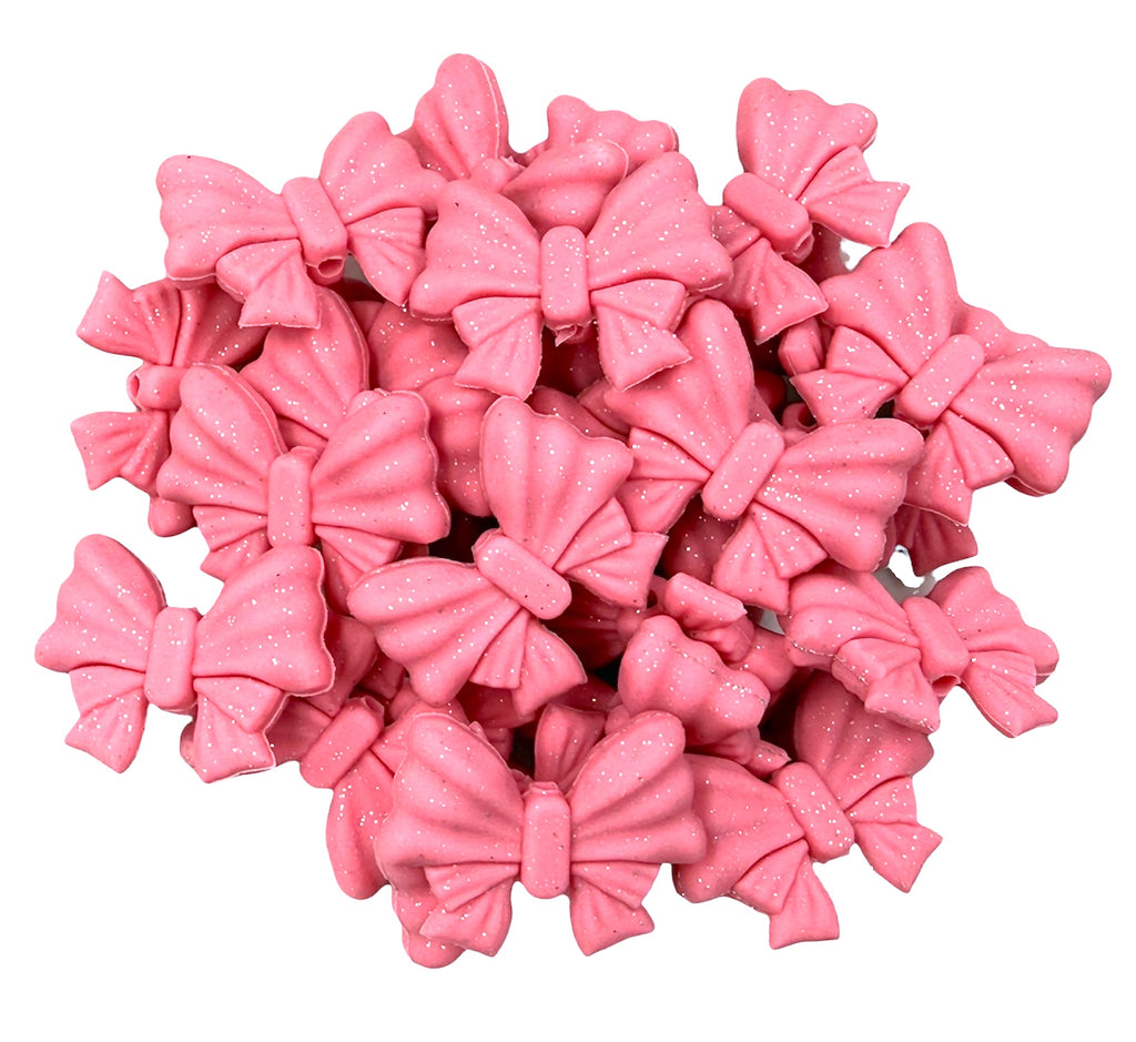Pink Glitter Bow Silicone Focal Beads