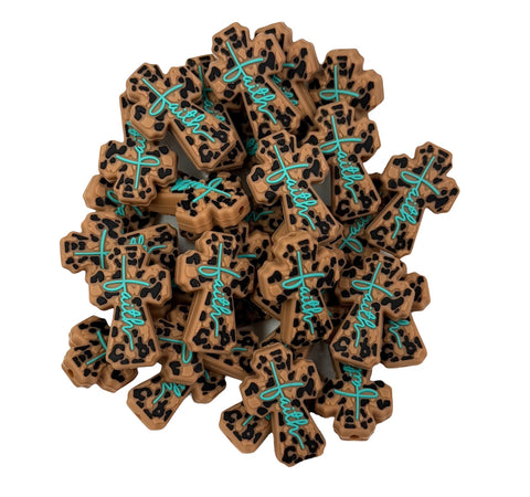 Leopard Cross Faith Silicone Focal Beads