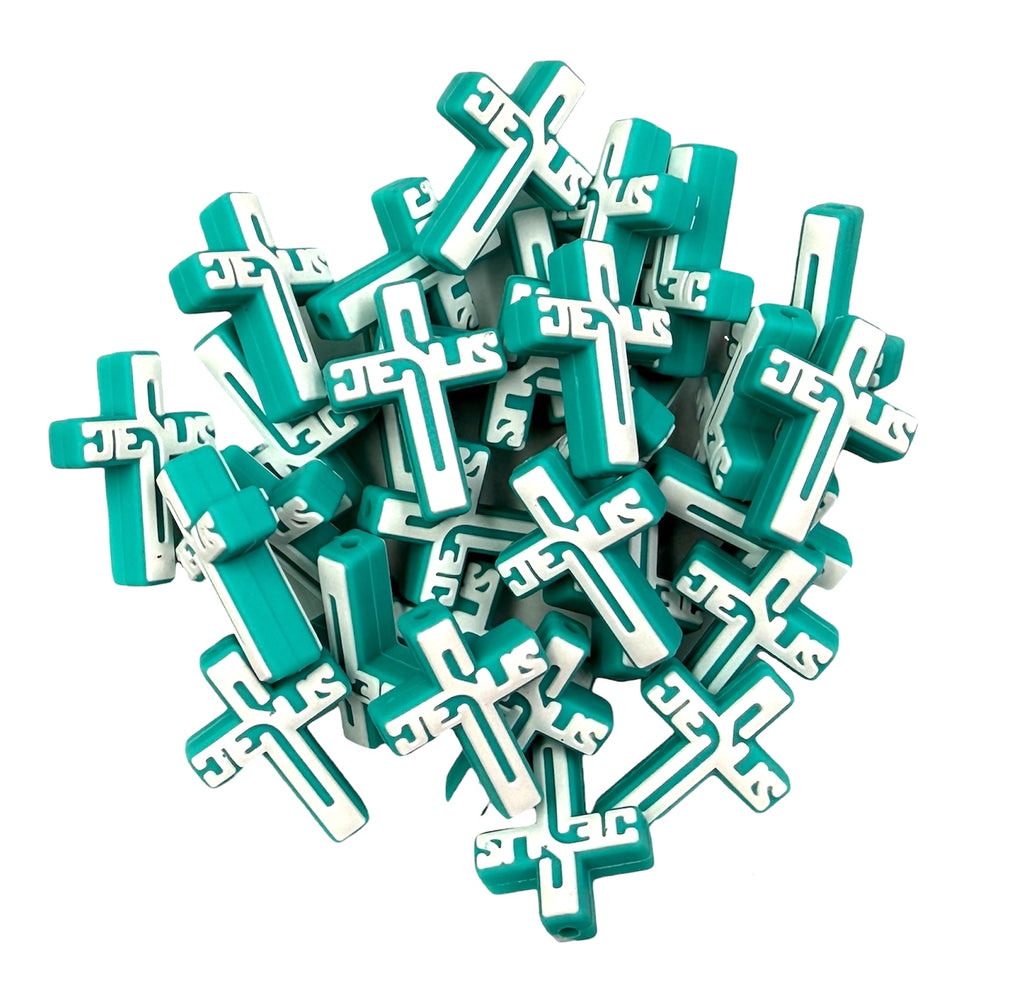 Jesus Cross Silicone Focal Beads--Turquoise