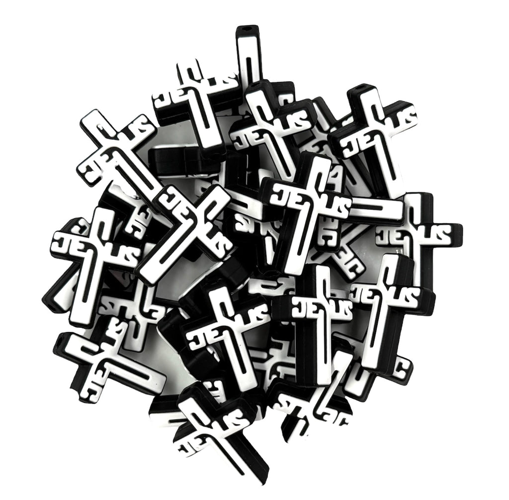 Jesus Cross Silicone Focal Beads--Black