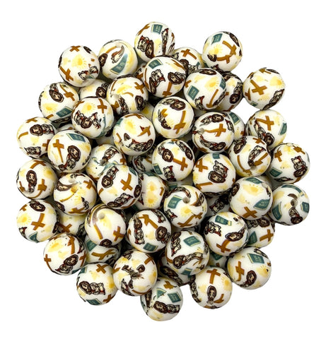 Jesus, Cross, Bible Print Silicone Beads--15mm