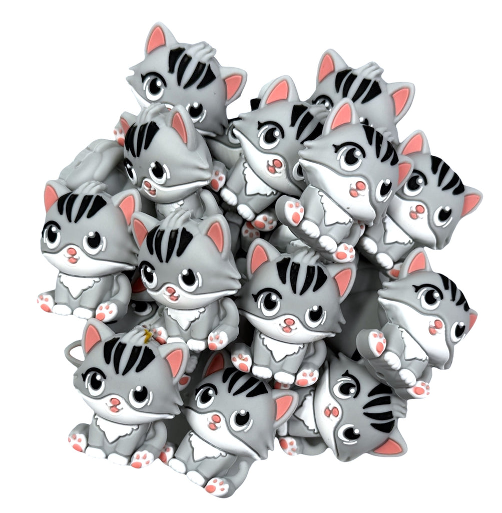 3D Gray Cat Silicone Focal Beads