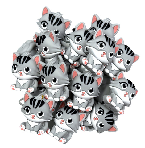 3D Gray Cat Silicone Focal Beads