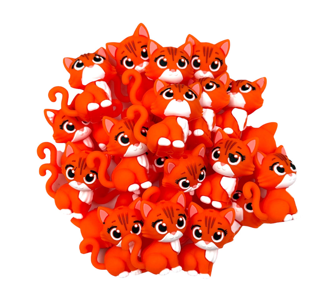 3D Orange Cat Silicone Focal Beads