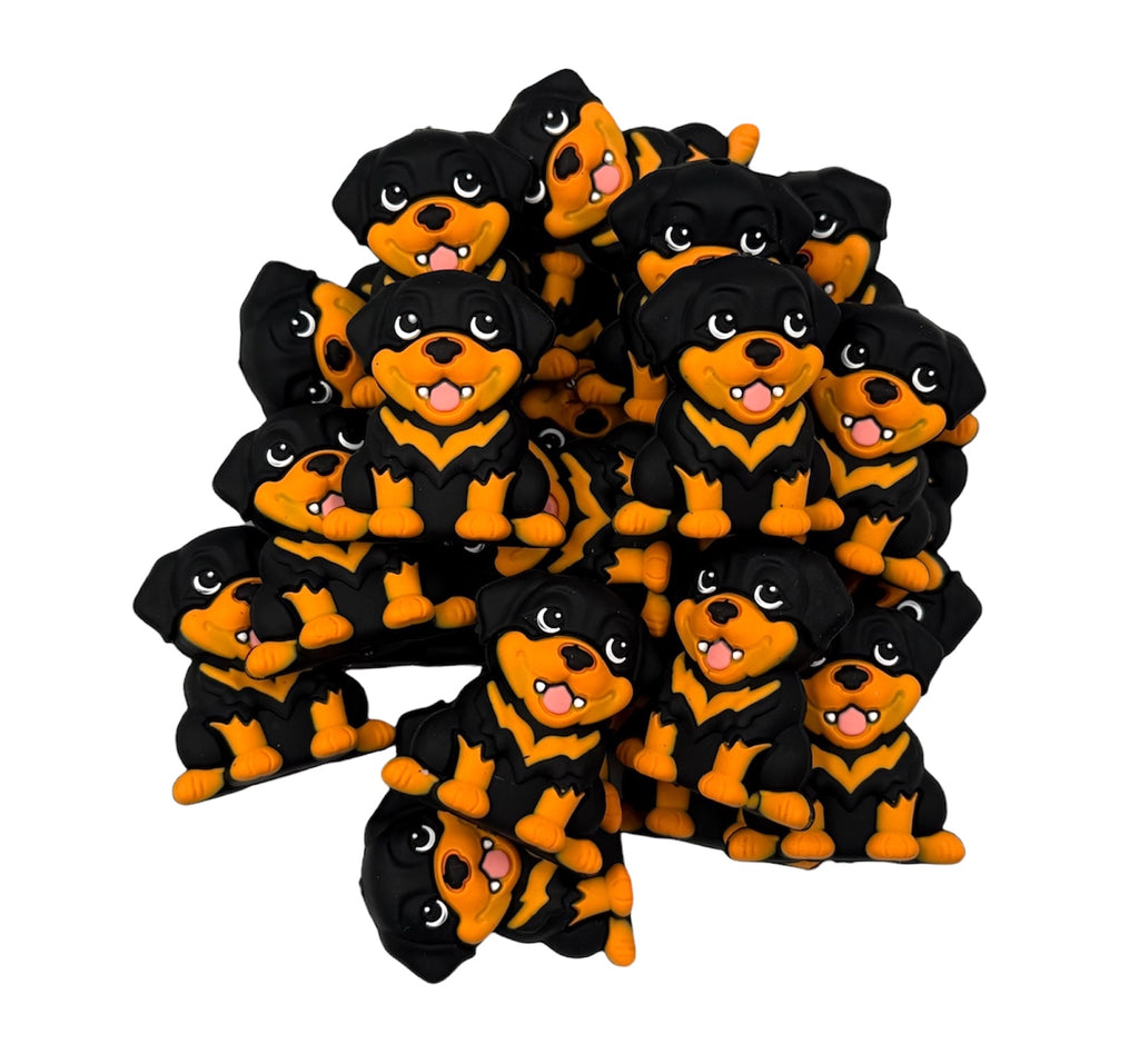 3D Rottweiler Dog Silicone Focal Beads
