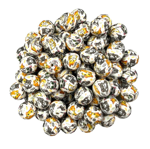 Cat Print Silicone Beads--15mm