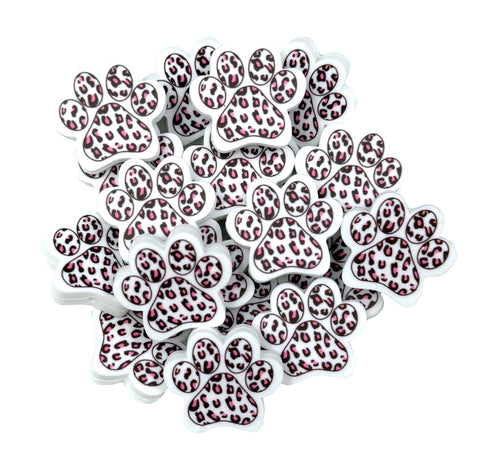 Black and Pink Paw Print Silicone Focal Beads