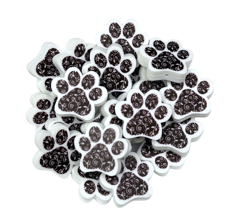 Black Paisley Paw Print Silicone Focal Beads