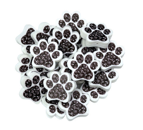 Black Paisley Paw Print Silicone Focal Beads