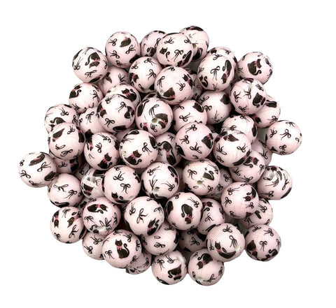 Black Cat Print Silicone Beads--15mm