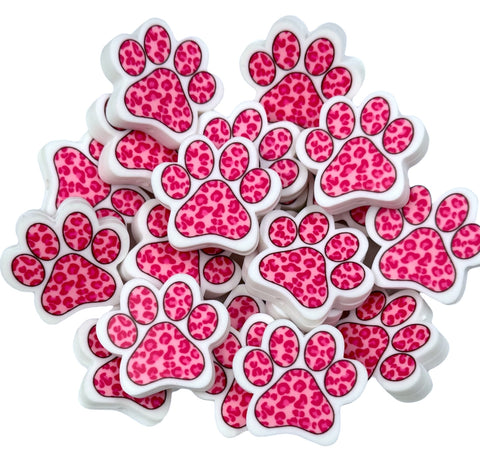 Pink Leopard Paw Print Silicone Focal Beads