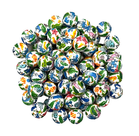 Sea Animal Print Silicone Beads--15mm