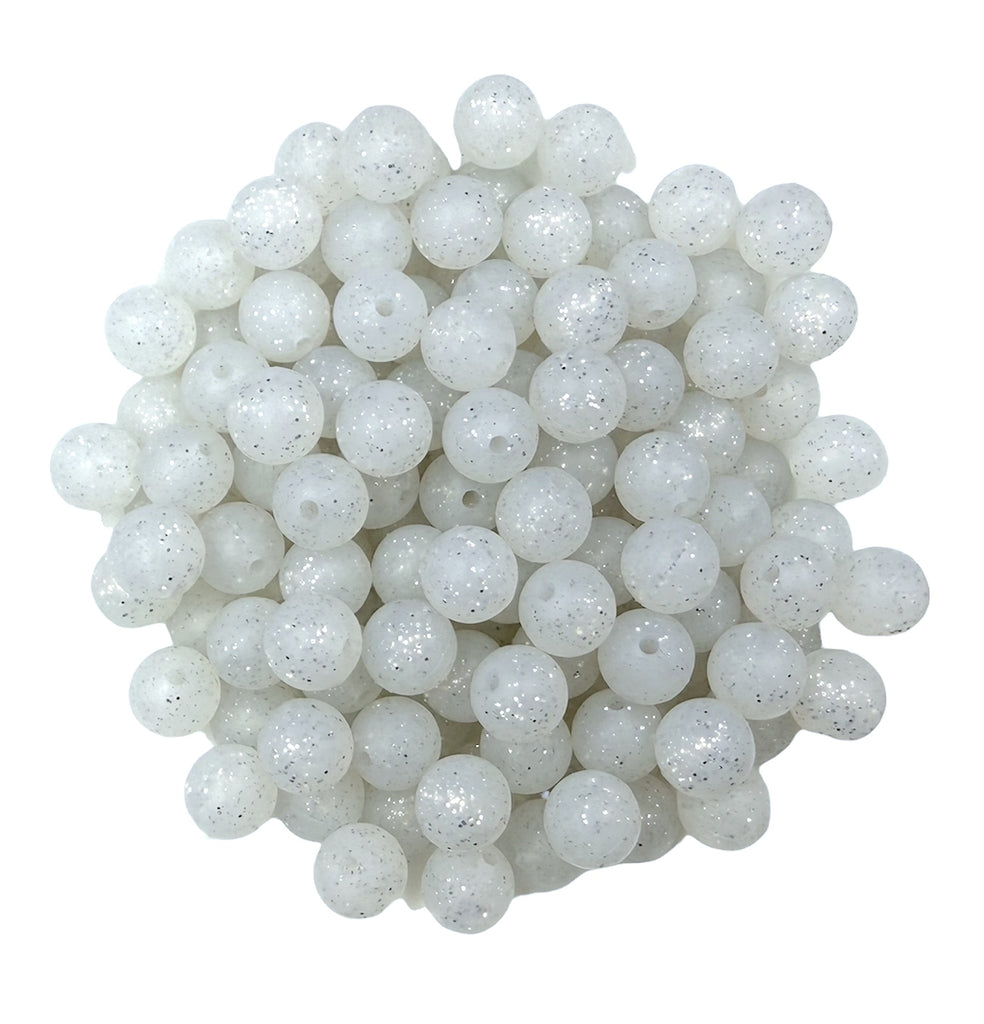 12mm White & Silver Glitter Silicone Beads