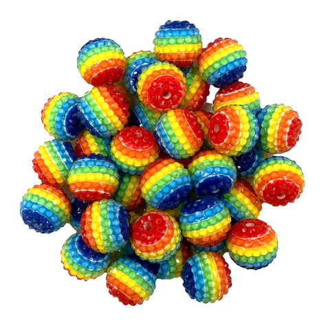 20mm Rainbow Striped Clear Rhinestone Chunky Beads--5 Beads