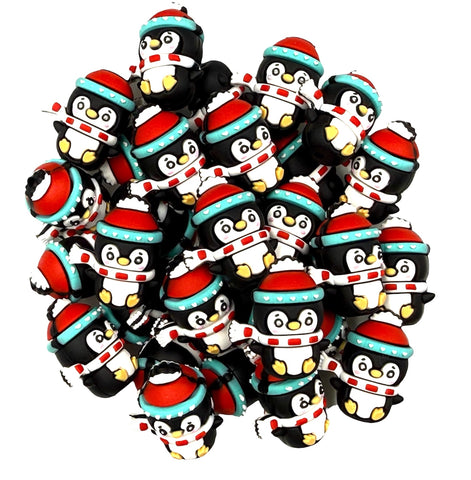3D Winter Penguin Silicone Focal Beads
