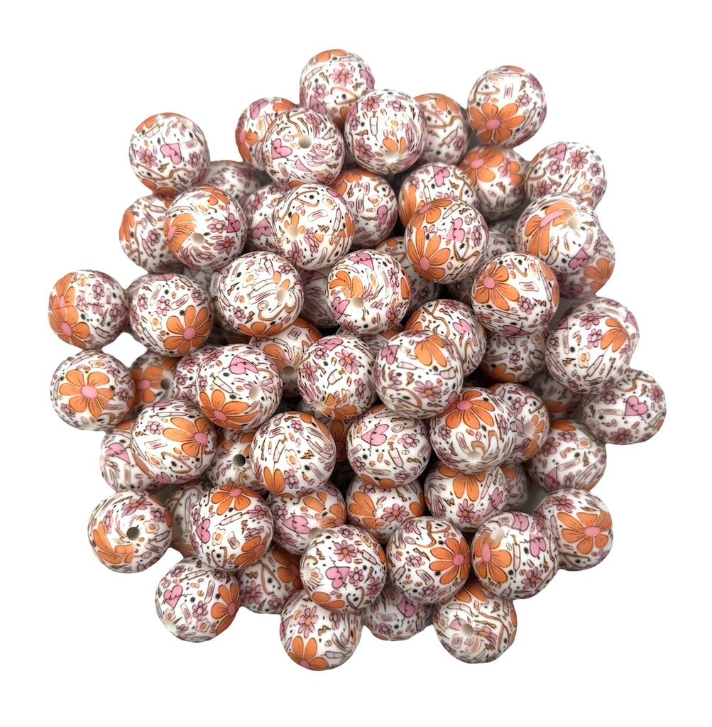 Flower Nurse Print Silicone Beads--15mm