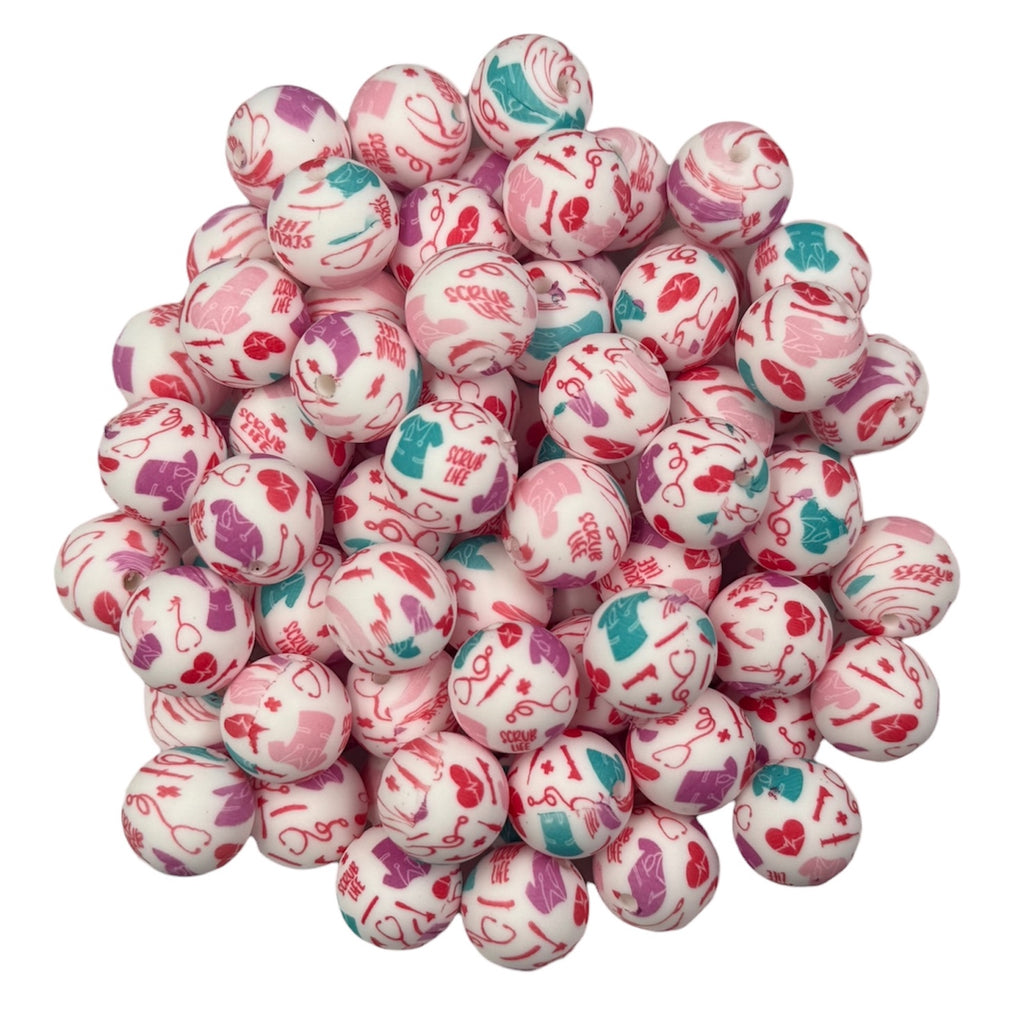 Nurse Print Silicone Beads--15mm