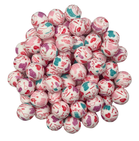 Nurse Print Silicone Beads--15mm