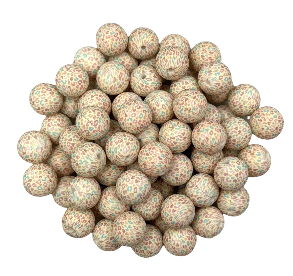 Pink & Blue Leopard Print Silicone Beads--15mm
