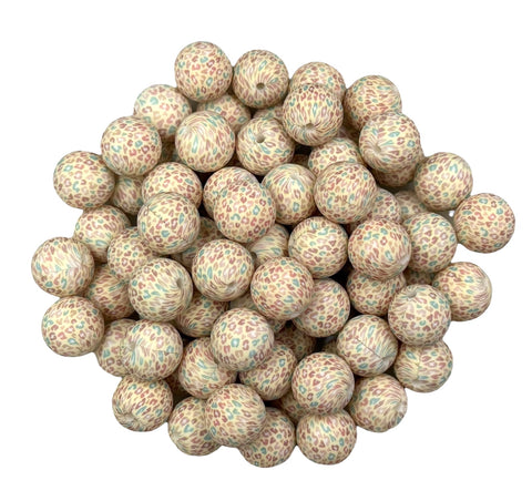 Pink & Blue Leopard Print Silicone Beads--15mm
