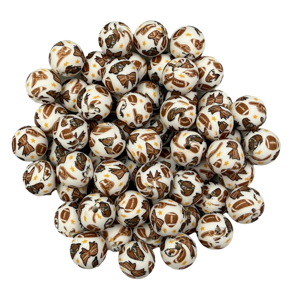 Football Print Silicone Beads--15mm