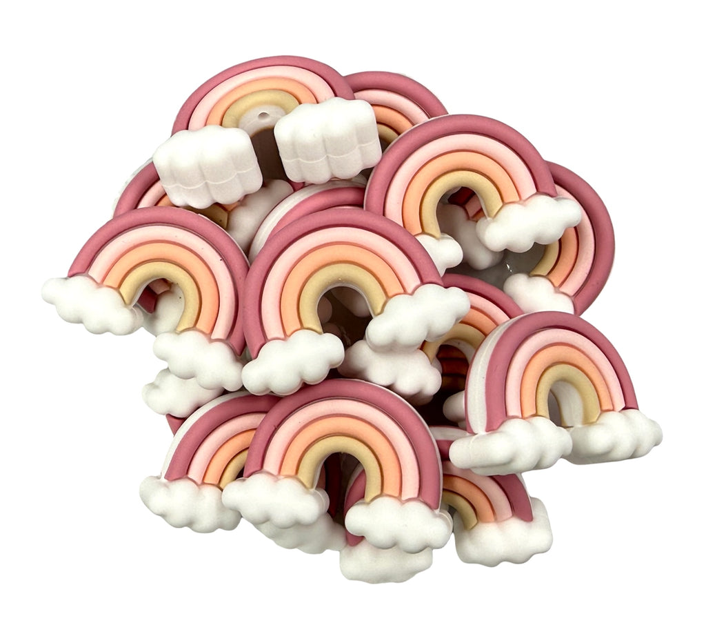 3D Rainbow Cloud Silicone Focal Beads--Pink