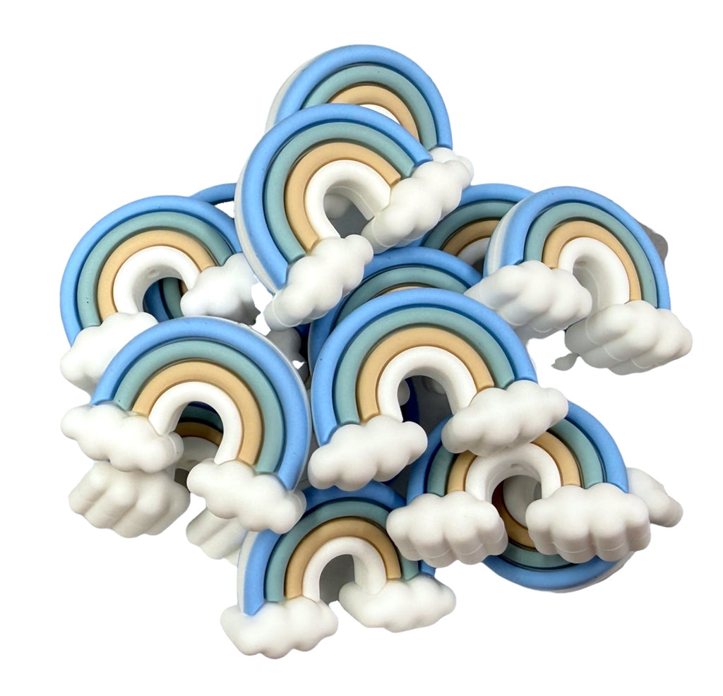 3D Rainbow Cloud Silicone Focal Beads--Blue
