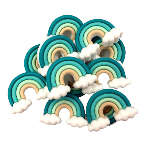 3D Rainbow Cloud Silicone Focal Beads--Turquoise