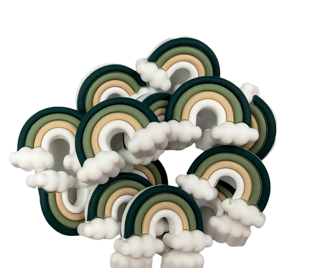 3D Rainbow Cloud Silicone Focal Beads--Green