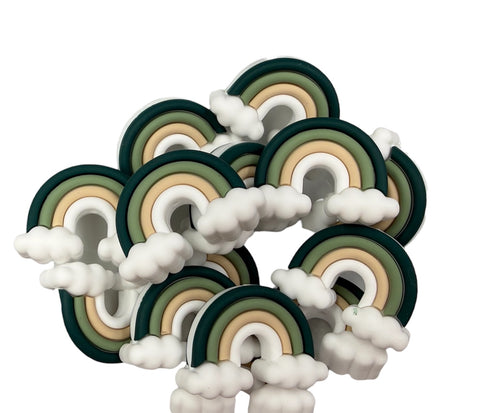 3D Rainbow Cloud Silicone Focal Beads--Green