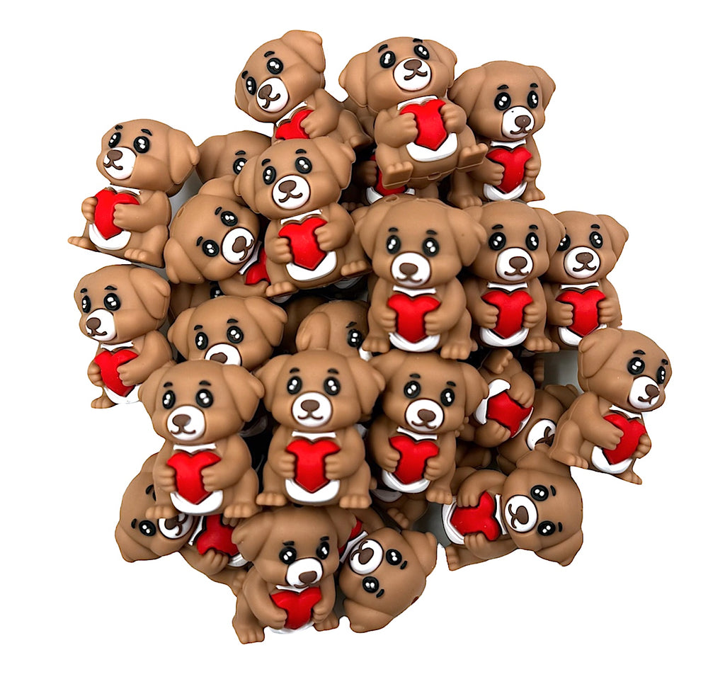 3D Dog With Heart Silicone Focal Beads