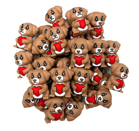 3D Dog With Heart Silicone Focal Beads