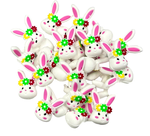 3D Floral Easter Bunny Silicone Focal Beads--White
