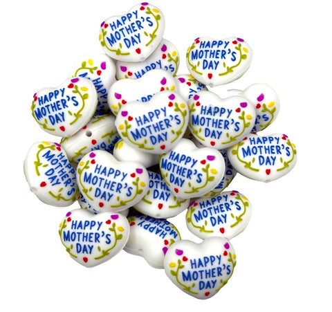 3D Happy Mother's Day Heart Silicone Focal Beads