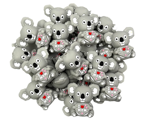 3D I Love Mom Koala Mother's Day Silicone Focal Beads