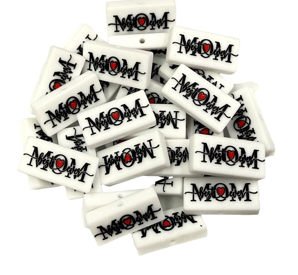 Best Mom Ever Silicone Focal Beads--White