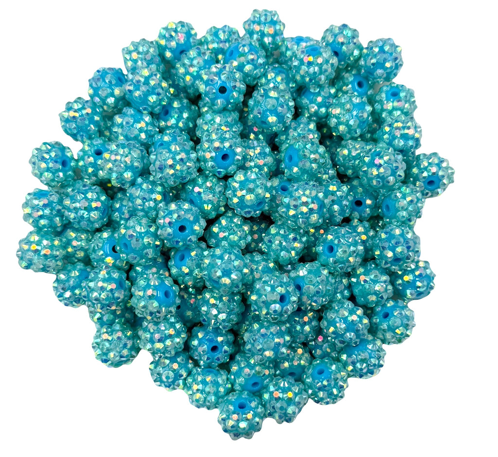 12mm Aqua Blue Rhinestone Acrylic Beads