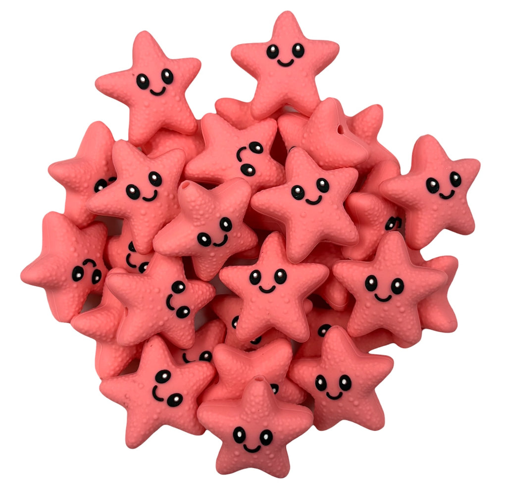 Salmon Rose 3D Starfish Silicone Focal Beads