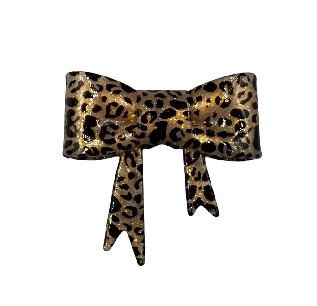 Leopard Glitter Glossy 3D Silicone Bow Focal Bead Straw Topper